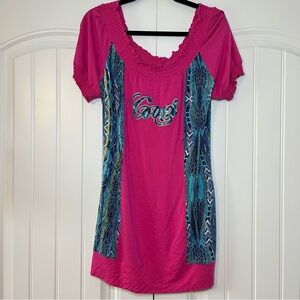 COOGI Women’s Pink Short Sleeve Tunic Top Size 1X Y2K